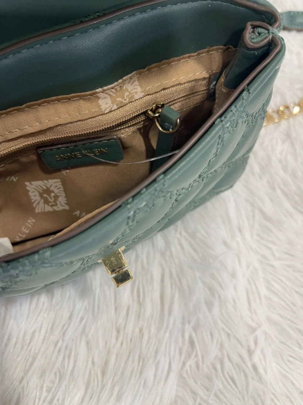 Anne Klein Quilted Dark Green Crossbody with Gold Chain - Picture 9 of 9